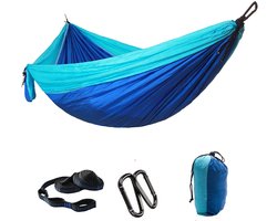 Hangmatten - Kampeerhangmat -Hangmat -Draagbare hangmat - 300*200 cm - Campingaccessoires -Tweepersoonsformaat - tot 300 kg - Incl. Karabijnhaken Riemen en Opberg hoes - Geschikt voor buiten, wandelen en reizen - Blauw