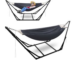 Hangmatten met standaard – Hangmat met Frame – Donkergrijze Zonneligstoel – Metalen Opvouwbare Hangmat met Draagtas – Belastbaar tot 150 kg – Voor Binnen & Buiten