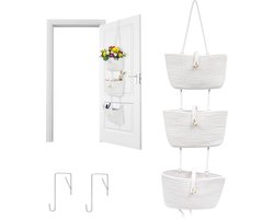 Hangorganizer 3 etages katoenen touw geweven hangende fruitmand - opbergtas boho-decoratie woonkamer - slaapkamer (wit)