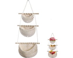 Hangorganizer - Hangende Opberger - Wandorganizer - Opbergtassen - Hangende Kledingkast - Wandtas - Over De Deur Hangende Wandorganizer - Hangtas - Wandmand - Stof - Linnen Hangmand - Voor Ingang, Garderobe, Kast, Badkamer, Deur - Met 3 Vakken