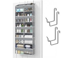 Hangorganizer voor deur met 10 vakken, hangrek over de deur, organizer met 10 zijvakken en 4 metalen haken, opvouwbaar en ruimtebesparend, hangende opslag, deurrek, stof voor badkamer, slaapkamer
