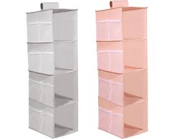 Hangplanken kledingkast met 12 netvakken voor familiekast slaapkamer - Opvouwbaar en universele pasvorm (grijs en roze) Kledingkast
