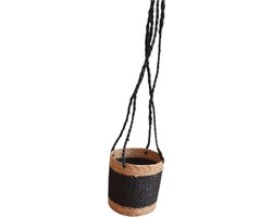 Hangplantenmandje/hangmandje zwart/naturel 16cm plantenmandje