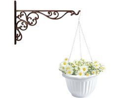 Hangpot + Muurhaak Como - wit - D20 cm - kunststof - ijzer - tuinaccessoires