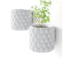 Hangpot voor aan de muur - 2 stuks - Hangende bloempot voor plantenwand - Decoratieve wandpot binnen, set van 2 plantenpotten - D12 cm - Wit