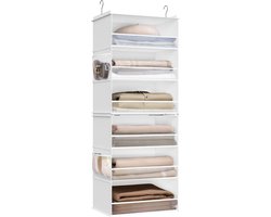 Hangrek Kledingkast – Opvouwbaar Hangende Kast Organizer met Metalen Haken & Bamboeversteviging – Wolkenwit