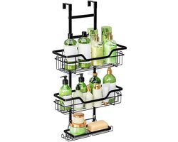 Hangrek voor douche - zonder boren - glazen deur - shampoo- en douchegelhouder - zwart
