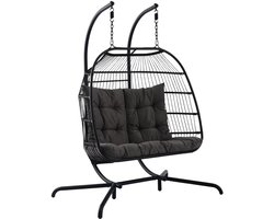 Hangstoel Breeze – 2-Persoons Hangstoel met Standaard – Opvouwbare Egg Chair voor Balkon, Tuin en Terras – Comfortabele Schommelstoel met Kussens voor Binnen & Buiten