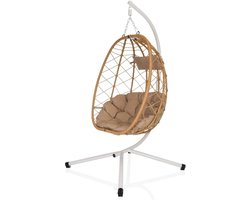 Hangstoel Cocova - Schommelstoel Buiten - Ontspannen Buiten - Weerbestendig Frame - 188 x 98 x 114 cm - Wit Beige