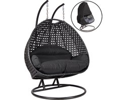 Hangstoel Dubai met Weerhoes - Zwart Frame - met Luxe Kussen -146*70*124 - 2 persoons schommelstoel