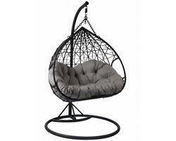Hangstoel Duet – 2-Persoons Hangstoel met Standaard – Egg Chair voor Balkon, Tuin en Terras – Comfortabele Schommelstoel met Kussens voor Binnen & Buiten