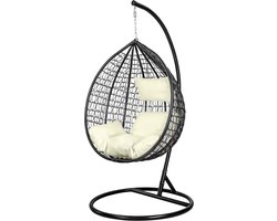 Hangstoel - Ei stoel met frame - Zwart & Beige - Tot 125 kg - Weerbestendig