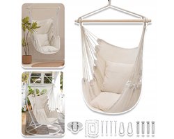Hangstoel - Hangende Schommelstoel Van Touw Met 2 Kussens - Macrame Hangstoel Zijvak Met Hoge Draagkrachtige Metalen Staaf - Voor Binnen Buiten Extra Comfortabel