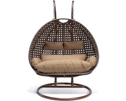 Hangstoel - Hangstoel met standaard - Met kussens en regenhoes - Polyrotan - Voor 2 Personen - Tot 250 kilo - Bruin