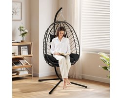 Hangstoel - Hangstoelen met Standaard - Eierstoel - Schommelstoel - Met Kussens - Anthracite - 150 KG Draagbaar