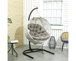 Hangstoel in Ei-vorm - Egg Hangstoel - Hangstoel Ei - Tuin Schommelstoel - 106x114x178cm - Inclusief Kussen - en Bekerhouder - met Standaard - Opvouwbare Mand - voor Buiten - Terrasdecoratie - Balkon - Geel