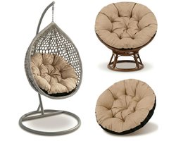 Hangstoel Kussen 110 cm – Papasan Kussen & Eivormige stoel rond – groot zitkussen waterafstotend voor Tuin Terras Veranda Binnen Buiten Rotan en Woonkamer Beige Schaduw B