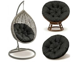 Hangstoel Kussen 110 cm – Papasan Kussen & Eivormige stoel rond – groot zitkussen waterafstotend voor Tuin Terras Veranda Binnen Buiten Rotan en Woonkamer Grafiet ecologisch linnen