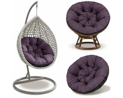 Hangstoel Kussen 110 cm – Papasan Kussen & Eivormige stoel rond – groot zitkussen waterafstotend voor Tuin Terras Veranda Binnen Buiten Rotan en Woonkamer Bordeaux ecologisch linnen