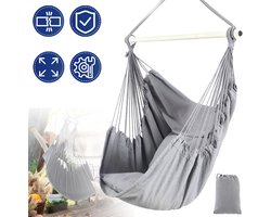 Hangstoel Met 2 Kussens Vergroot Ontwerp Opbergvak Aan De Zijkant - Draagvermogen 150 kg Polyester-Katoen Metalen Stang Eenvoudig Te Installeren - Voor Thuis Tuin Veranda En Balkon - Grijs