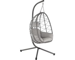 Hangstoel met frame - Hangschommel mand - Binnen en buiten - Opvouwbare mand - 201 cm hoog - Zilver