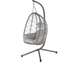 Hangstoel met frame - Hangschommel mand - Buiten ontspannen - Opvouwbare mand - 93 x 93 x 201 cm - Grijs