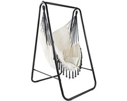Hangstoel met frame - Schommelstoel Loungestoel - Ontspannen Buiten - Inclusief 3 kussens - Tot 100 kg - Beige