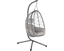 Hangstoel met frame - Schommelstoel mand - Buiten ontspannen - Opvouwbare mand - 201 cm hoog - Zilver