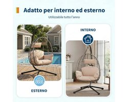 Hangstoel met frame voor binnen en buitengebruik – Hangstoel van rotan met een draagvermogen tot 130 kg – Vrijstaande hangstoel (eggy chair) incl. Kussens & beschermhoezen voor de tuin, balkon & woonkamer