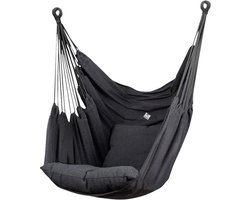 Hangstoel met Kussen – Hangende Stoel voor Binnen en Buiten – Inclusief Ophangset – Belastbaar tot 125 kg – Katoenen Hangstoel voor Tuin, Balkon, Slaapkamer & Balkon – Zwart