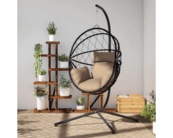 Hangstoel met standaard - Ei-design stoel - Ontspannen buiten - Stevig stalen frame - 200 kg draaglast - Antraciet