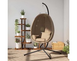 Hangstoel met Standaard - Schommelstoel Ei Stoel - Ontspannen Zitten - Rotan Ei-Design - 197 cm Hoog - Taupe
