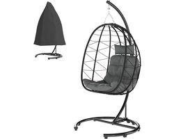 Hangstoel Rotan - Schommelmand Buiten - Ontspannen Buiten - Inclusief Kussenhoes - 195 cm Hoog - Donkergrijs