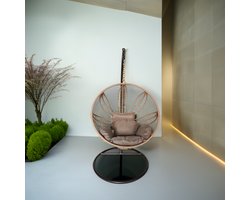 HANGSTOEL SOBRE | Jute Mand + Grijs Kussen | Frame Ø105x197 cm | Max. 150 kg | Comfortabele Hangstoel voor Binnen & Buiten | GURU