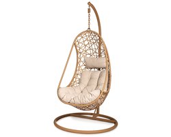 Hangstoel Soul - Bruin Wicker - Bruin Frame - Grijs kussen - Voor Buiten en Binnen