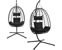 Hangstoel - Swing Stoel - Egg - Ei - Cocoon - Met Standaard - Met Kussen - Voor Binnen en Buiten - Zwart