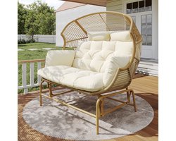 Hangstoel - Tweepersoons - Egg Chair voor Tuin en Terras - Schommelstoel - Staal - Houtkleur