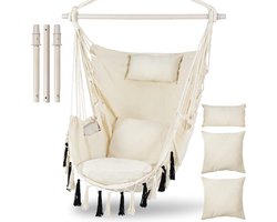 Hangstoel zonder frame, hangstoel met 3 kussens, hangstoel voor volwassenen en kinderen, ophangstoel voor binnen, buiten, slaapkamer en tuin, max. belastbaarheid 150 kg