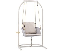 Hangstoel / zwevende relaxstoel Skylo met onderstel en bijzettafeltje, beige, hjh LIVING