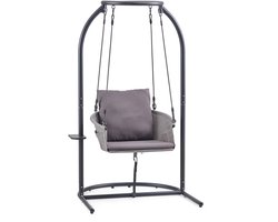 Hangstoel / zwevende relaxstoel Skylo met onderstel en bijzettafeltje, donkergrijs, hjh LIVING
