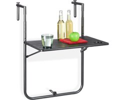 hangtafel balkon - inklapbaar - hangend - 3 hoogtes - houtlook - 59,5 x 36 cm - zwart