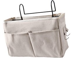 Hangtas voor nachtkastje van stof, ruimtebesparende organizer voor stapelbedden, slaapzalen, meerdere vakken, katoenen linnen, 1 eenheid (wit)