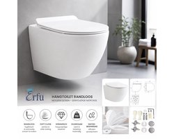 Hangtoilet Randloos – Spoelrandloos WC – Inclusief Soft Close WC Bril – Wandcloset Keramisch – Glanzend Wit – Eenvoudige Montage