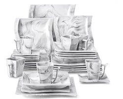 Hanimo Luxe Serviesset - 30 Delig Servies Set – Serviesset 6 Persoons – Keramiek – Bordenset – Dinerborden – Dessertborden - Soepborden - Kop En Schotel - Wit - Marmer