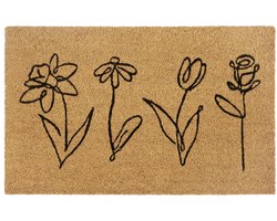 Hanse Home Kokos Deurmat - Antislip Vuilvanger Mat Natuurlijk voor Binnen, Lijn-Kunst Bloemen Kokosvezel Deurmat voor Hal, Entree en Overdekte Buitenruimte - 40x70cm