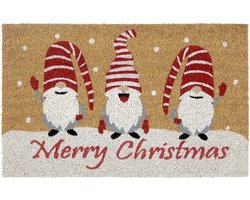 Hanse Home Kokos Deurmat Kerst - Antislip Vuilvanger Mat Natuurlijk voor Binnen, Deurmat Kabouters Merry Christmas Kokosvezelmat voor Entree & Overdekte Buitenruimte - 40x70cm