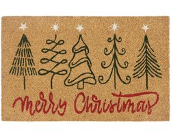 Hanse Home Kokos Deurmat Kerst - Antislip Vuilvanger Mat Natuurlijk voor Binnen, Deurmat Vijf Kerstbomen Kokosvezelmat voor Entree & Overdekte Buitenruimte - 40x70cm