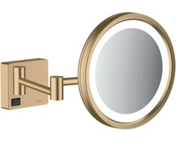 hansgrohe AddStoris - Cosmeticaspiegel met LED licht, Make-up spiegel met verlichting, Scheerspiegel met 3x vergroting, brushed bronze, 41790140
