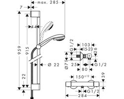 hansgrohe Crometta 85 Vario/ EcoStat Universal douchecombinatie - slang 90 cm - met douchethermostaat