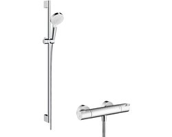Hansgrohe Crometta opbouw douchesysteem Vario met 1001 CL thermostaat en glijstang 90 cm wit/chroom